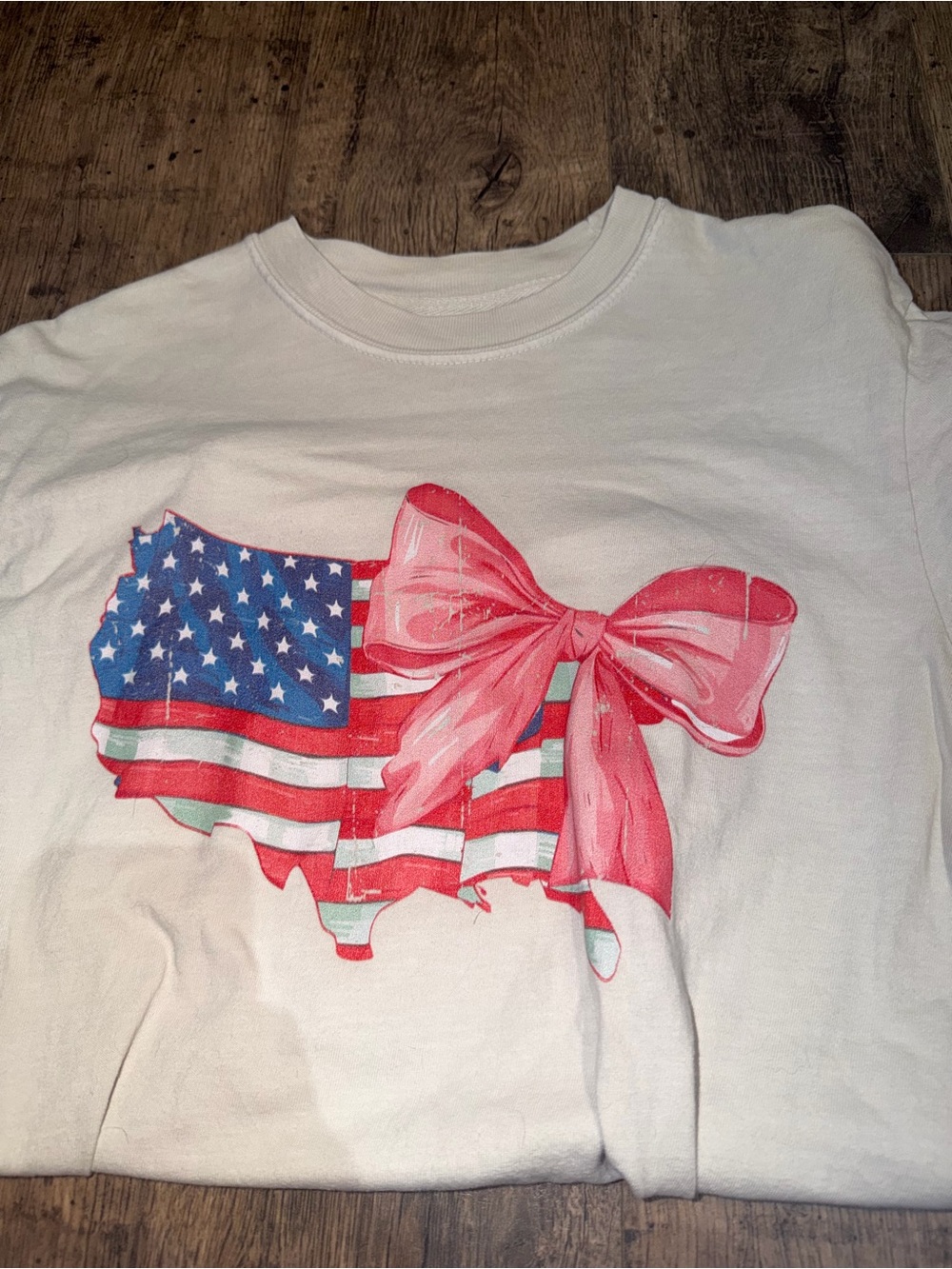 Women’s Tee with Pink Bow and American Flag Graphic